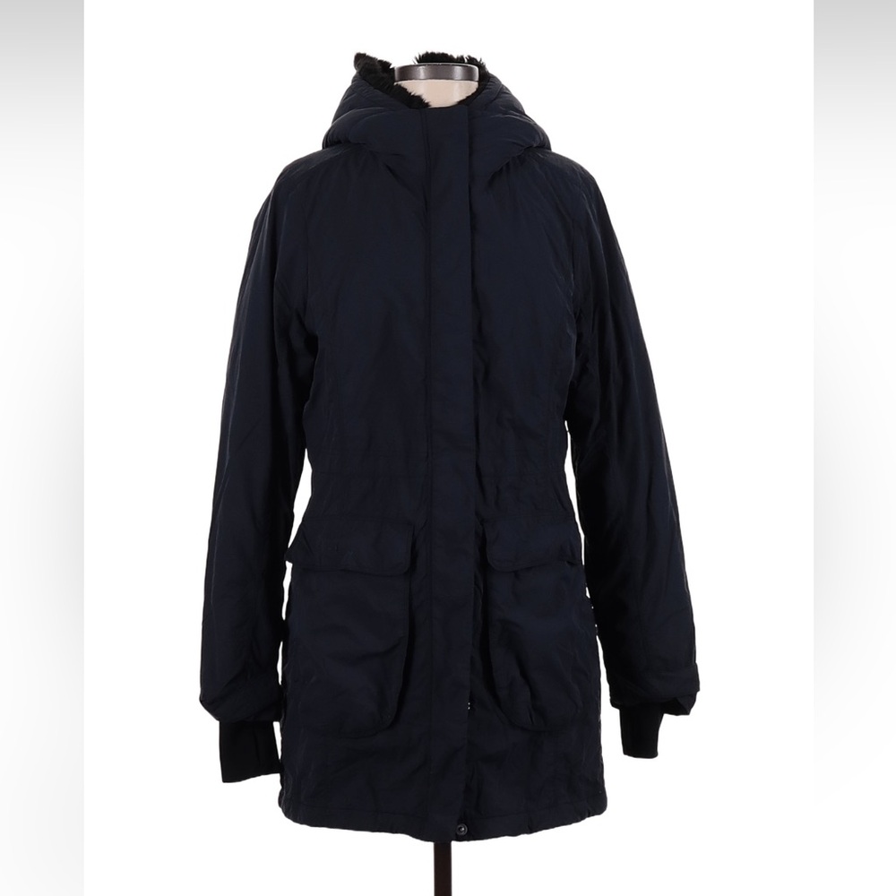 Athleta Navy Quilted Hooded Parka Faux Fur Trim Jacket M